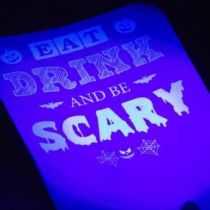 Papersheet design with Fluo White print glow in the dark for halloween