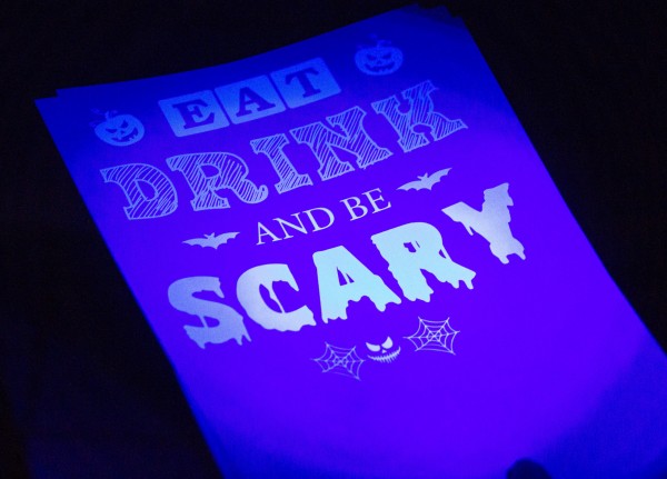 Papersheet design with Fluo White print glow in the dark for halloween