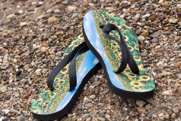 Summer flip flops printed with sublime toner